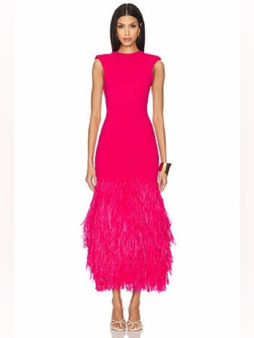Aje Pink Rushes Fringe Midi Dress- NWT